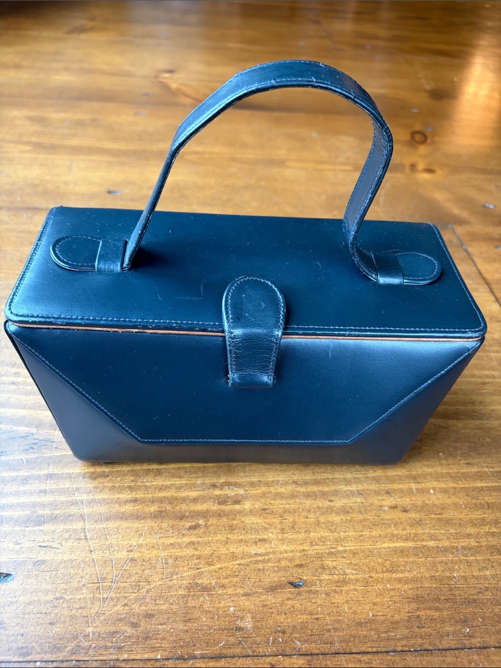 Vintage Black Leather Top-Handle Women's Bag